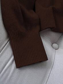 Franclia V-Neck Knitted Cardigan With Shell Buttons, Elegant For Everyday Wear, Autumn/Winter Button Up Sweater Brown Cardigan - Brown - View 4