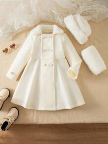 Emery Rose Kids Emery Rose Kids Young Girl Cute White Hooded Jacket, Gloves Set, Versatile For Autumn/Winter Fall