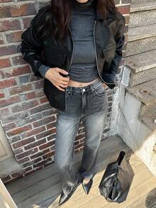 DAZY Women's Casual Solid Color PU Jacket, Autumn