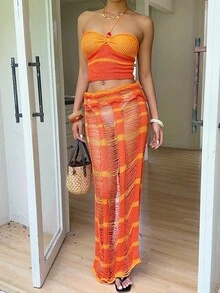 Lyxana Women's Sleeveless Cropped Halter Neck Sweater Two Pieces Set, Fashionable & Versatile - Multicolor - View 5