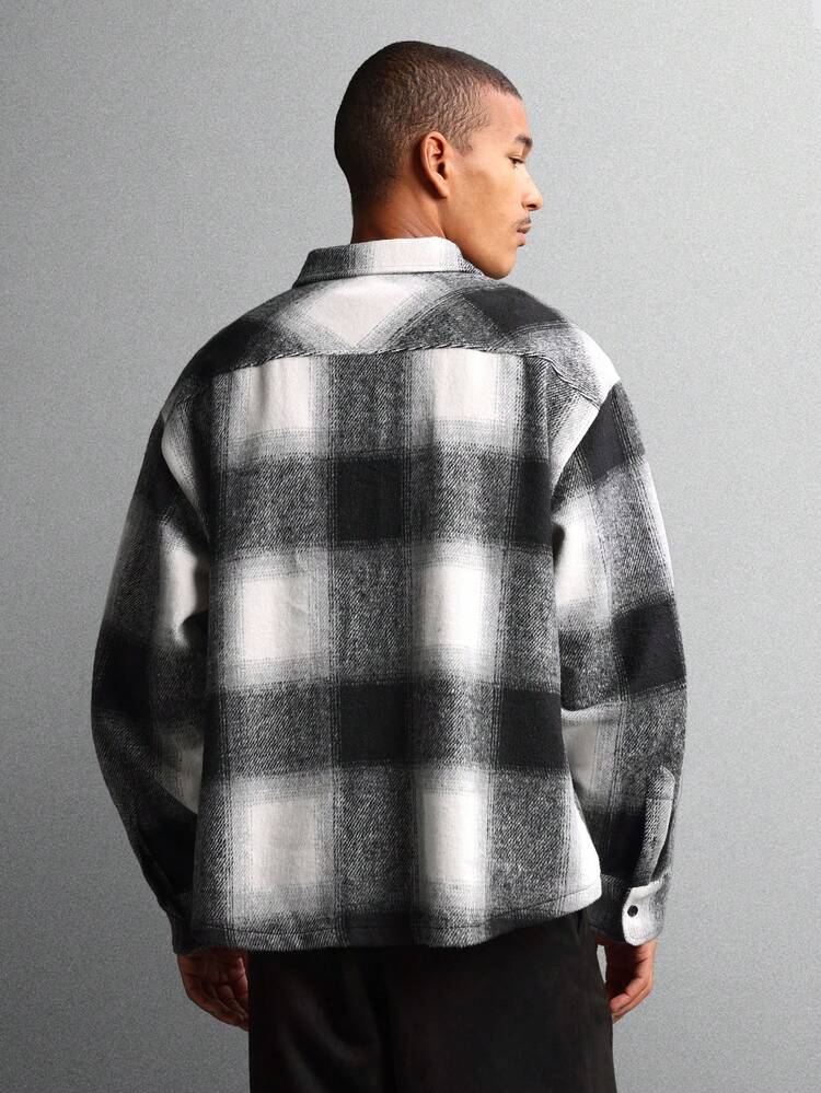 Casaco Shacket de lã com zíper frontal e xadrez Buffalo