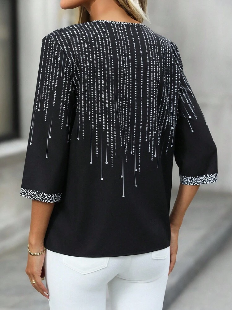 レディース Vネック ラグラン袖 シャイニー ルーズ カジュアルブラウス