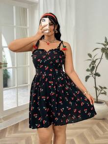 Soleia 黑樱桃印花罩杯风格浪漫休闲大码波西米亚风度假连衣裙，适合夏季 - 彩色 - 查看 3