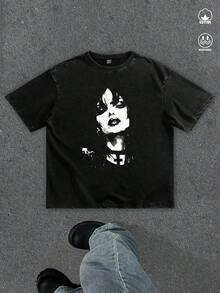 Manfinity ZONE917 Men's Dark & White Vampire Lady Wet Print Black Splatter Graphic T-Shirt - Black - View 1