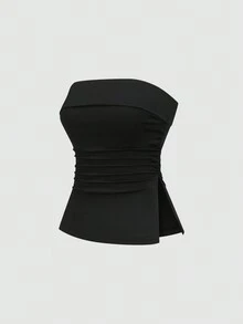 Sweetra Petite Áo cánh không tay xẻ tà viền nhún thanh lịch, Bộ đồ công sở nhỏ nhắn, Mùa thu - Đỏ và trắng - Xem 6