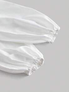 SHEIN MOD Áo kiểu nữ tay phồng phối da màu nâu trắng, buộc dây. - màu nâu - Xem 4