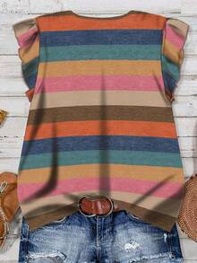 SHEIN LUNE 女士休闲度假风格豹纹 V 领短袖宽松衬衫，适合夏季 - 彩色 - 查看 2