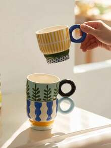 1pc 300ml Original Hand-Painted Ceramic Mug, Creative Household/Office Coffee Cup, Beautiful Tea Cup, Couple Water Cup Back To School - Multicolor - View 10