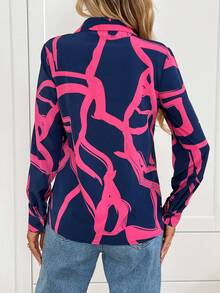 SHEIN LUNE Camisa de manga larga con botones y estampado geométrico casual para mujer, blusa de manga larga con estampado abstracto lindo para otoño/invierno, blusas de manga larga para mujer, blusas de manga larga estampadas, ropa de otoño para mujer, ropa de invierno para mujer, blusas de manga larga para salir - Multicolor - Ver 2