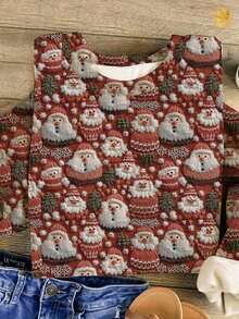 EMERY ROSE Sudadera de punto de cuello redondo de manga larga informal con estampado de copos de nieve y Papá Noel