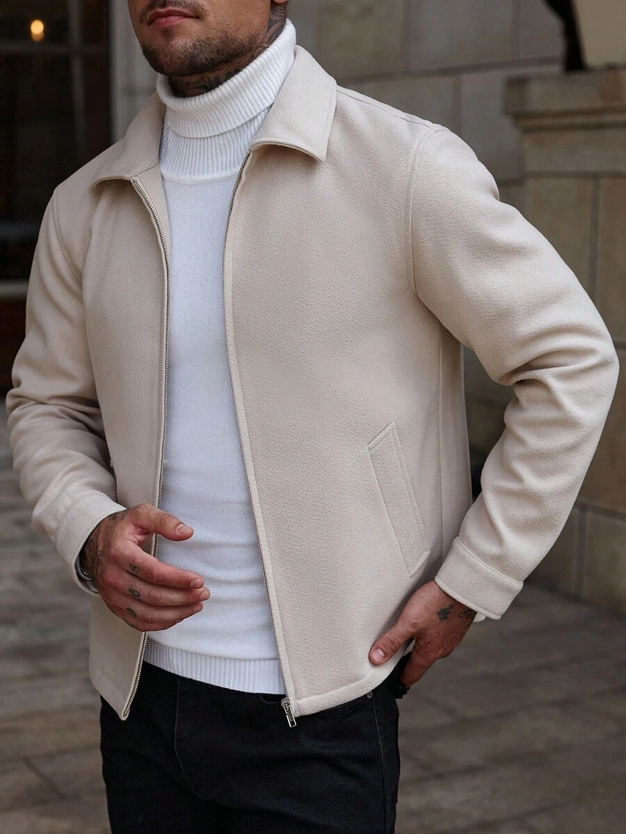 Manfinity CasualCool Herren Langarm Einfarbig Reißverschluss Lässig Mantel, Herbst/Winter