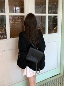 DAZY 女士休闲宽松字母印花长袖运动衫，街头风格韩国时尚秋冬 - 黑色 - 查看 2