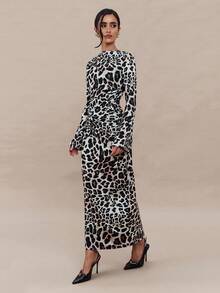 Modelyn Elegant Leopard Print Metal Buckle Dress For Women - Multicolor - View 2