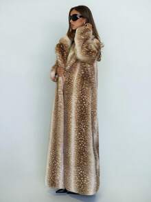 SHEIN ICON Long Loose Faux Fur Coat With Fawn Pattern Women Faux Fur Coats In Fall/Winter - Brown - View 5