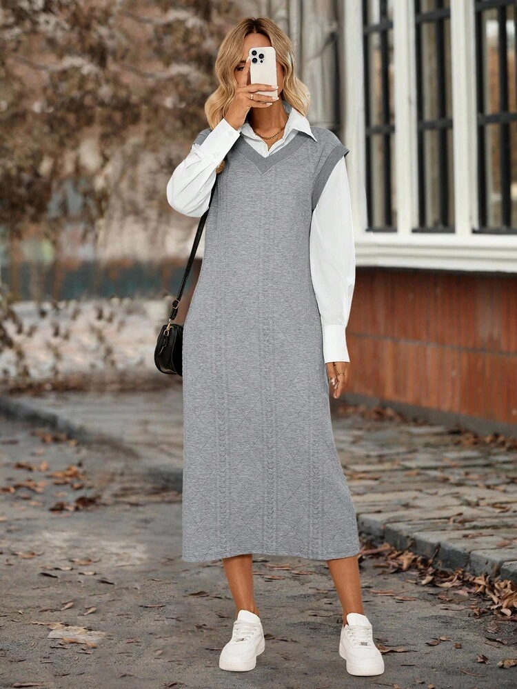 Women's Casual Loose Shirt Collar Long Sleeve Dress, Autumn Winter Dress For Women Fall Clothes For Women Sweater Dress Business Casual Dress Going Out Dress Graduation Dresses For Ladies Chic Dress