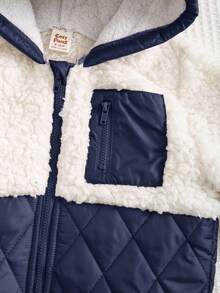 Cozy Pixies 男婴撞色连帽保暖内衬开衫，休闲百搭 - 藏蓝色 - 查看 7