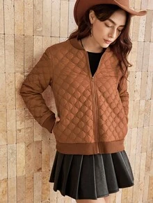Wildy Áo khoác dài tay có khóa kéo màu trơn cổ điển thường ngày dành cho nữ - trái cam - Xem 6
