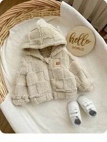 SHEIN Newborn Baby Girl Cute Fuzzy Beige Hooded Jacket, Autumn/Winter Baby Jacket Baby Hooded Jacket Warm Baby Clothes Baby Coat Baby Bear Jacket Fall