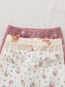 SHEIN 6 piezas Conjunto de pijama de verano para bebé niña con estampado de fresa, cuello redondo, manga corta, pantalón corto, de punto, suave y transpirable. Conjunto de pijama para bebé recién nacido. 4 piezas Conjunto de pijama casual para bebé niña con estampado sólido y de colores neutros, ropa de bebé unisex. - Multicolor - Ver 3