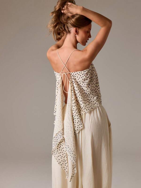 AiiRZ Sheer Polka Dot Halter Top With Back Tie Detail Summer Sleeveless Blouse