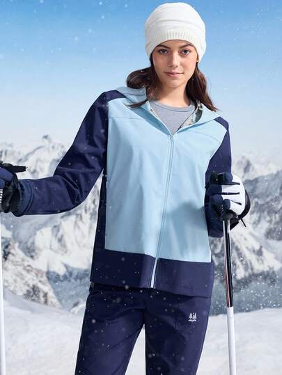 In My Nature 女式撞色长袖拉链连帽休闲夹克