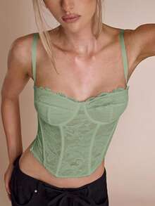SHEIN BAE Sexy Lace Sheer Camisole Top, Party, Date Night, Commute, Cute Bralette, Sexy Club Top, Corset Top, Strapless Top, Going Out Top, Summer Tops, Cute Top, Lace Top - Mint Green - View 5