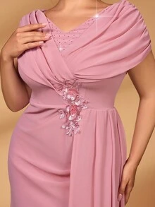 Serin Vestido elegante y lujoso de la madre de la novia de talla grande, con bordados, drapeado, aplicaciones, cintura ceñida y silueta evasé