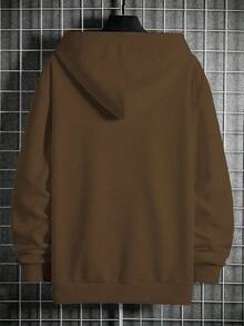 Manfinity Homme Men's Drawstring Dropped Shoulder Loose Casual Versatile Brown Hooded Sweatshirt, Fall