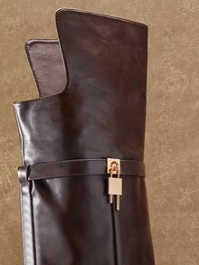 SHUZIA Women Fashion Comfortable Folded Over Over-Knee Heeled Boots With Lock Decor For Christmas - Chocolate Brown - View 7