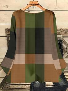 EMERY ROSE Plus Size Women Casual Allover Print Loose Fit Round Neck 3/4 Sleeve Blouse, Suitable For Spring And Autumn Chic Blouses For Women - Multicolor - View 3