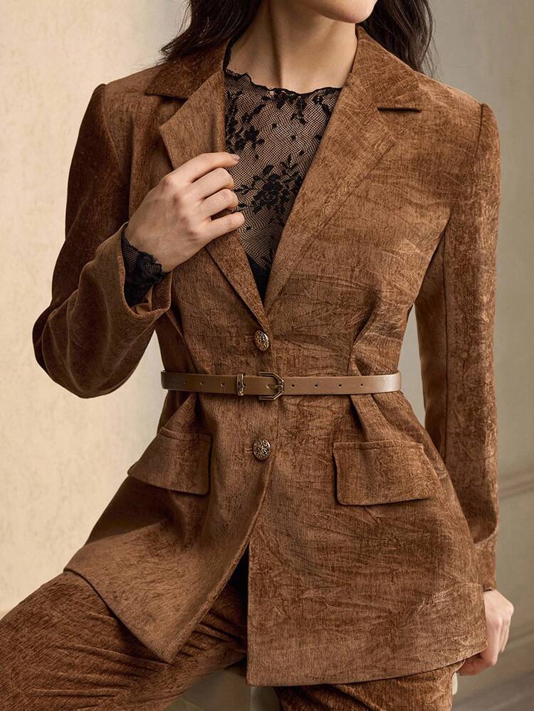 ZEYLAH Women Lapel NeckLong Sleeve Ruched Blazer, Autumn/Winter