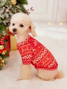 PETSIN 1pc Christmas Red Deer Pet Sweatshirt For Dogs & Cats - Red and White - View 2