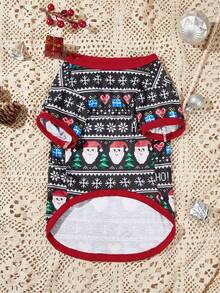 PETSIN 有趣的圣诞狗 T 恤圣诞老人和雪花印花，带有红色饰边和“HO HO HO”文字 - 彩色 - 查看 8