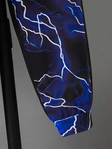 SHEIN 2 件青少年男孩休闲街头时尚夜光连帽衫和运动裤套装，适合通勤、上学、日常休闲装、运动、秋冬 - 藍色 - 查看 7