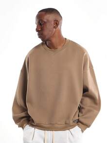 SUMWON 基本款超大宽松运动衫舒适冬季休闲家居服保暖落肩圆领街头风套头衫