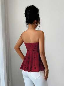 Elenzga Women's Fashionable Sexy Sweet Pink Floral Print Ruffle Hem Camisole Top, Suitable For Casual, Vacation, And Daily Wear, Spring/Summer