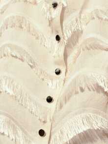 Nöista Sleeveless Fringed Button-Front Vest With Textured Tiers And A Cropped, Flattering Cut-Casual For Everyday Wear Or Graduation And Prom - Apricot - View 6