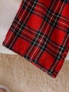 Genkimix Kids 女童可爱红色格子蝴蝶结上衣和阔腿格子裤套装 - 杏色 - 查看 5