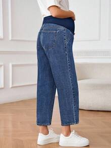 SHEIN Maternity Winter Solid Color Casual Jeans - Medium Wash - View 2