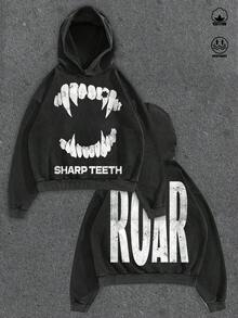 Manfinity ZONE917 Oversized Streetwear Vampire Teeth Graphic White Hoodie With Black Splatter Print