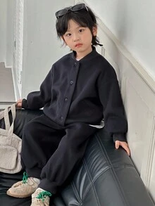 DAZY 男童休闲纯色夹克套装 - 藏蓝色 - 查看 7