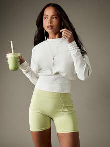 MISSGUIDED Active High Waisted Cycling Shorts For Athletic Training And Workout Sessions - Mint Green - View 5