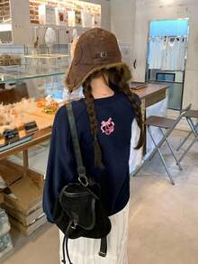 DAZY Women's Embroidered Crew Neck Thermal Lined Long Sleeve Sweatshirt, Autumn/Winter