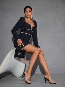 CUCCOO SZL 女士时尚水钻装饰黑色高跟派对/婚礼凉鞋 - 黑色 - 查看 2