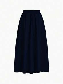 EMERY ROSE Chân váy dài chữ A màu trơn cạp cao có túi xéo màu xanh navy - Màu xanh hải quân - Xem 4