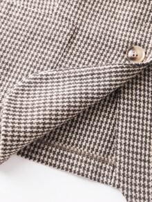 GlowEve CURVE 大码女式秋季千鸟格翻领长袖单排扣优雅西装外套，适合女士冬季穿着 - 咖啡棕 - 查看 6