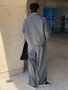 DAZY Men's Autumn Letter Embroidery Textured Fabric Elastic Waist Pants And Pullover Sweatshirt Set Business Attire