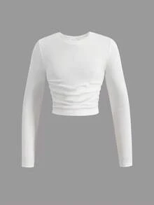 SHEIN 2pcs/Set Tween Girl Ribbed Ruffle Short Sleeve T-Shirt And Red Plaid Ruffle Pocket Casual Pants Outfit - Red - View 4