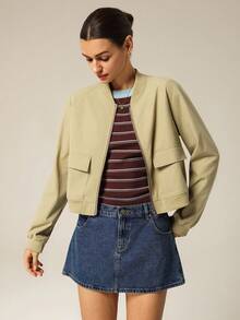 Hanevo Women's Casual Elegant Commuter Long Sleeve Zip-Up Jacket With Pockets, Short Style, Suitable For Autumn/Winter