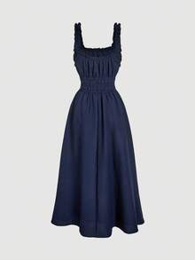 SHEIN MOD 女士优雅纯色无袖连衣裙，夏季 - 藏蓝色 - 查看 2